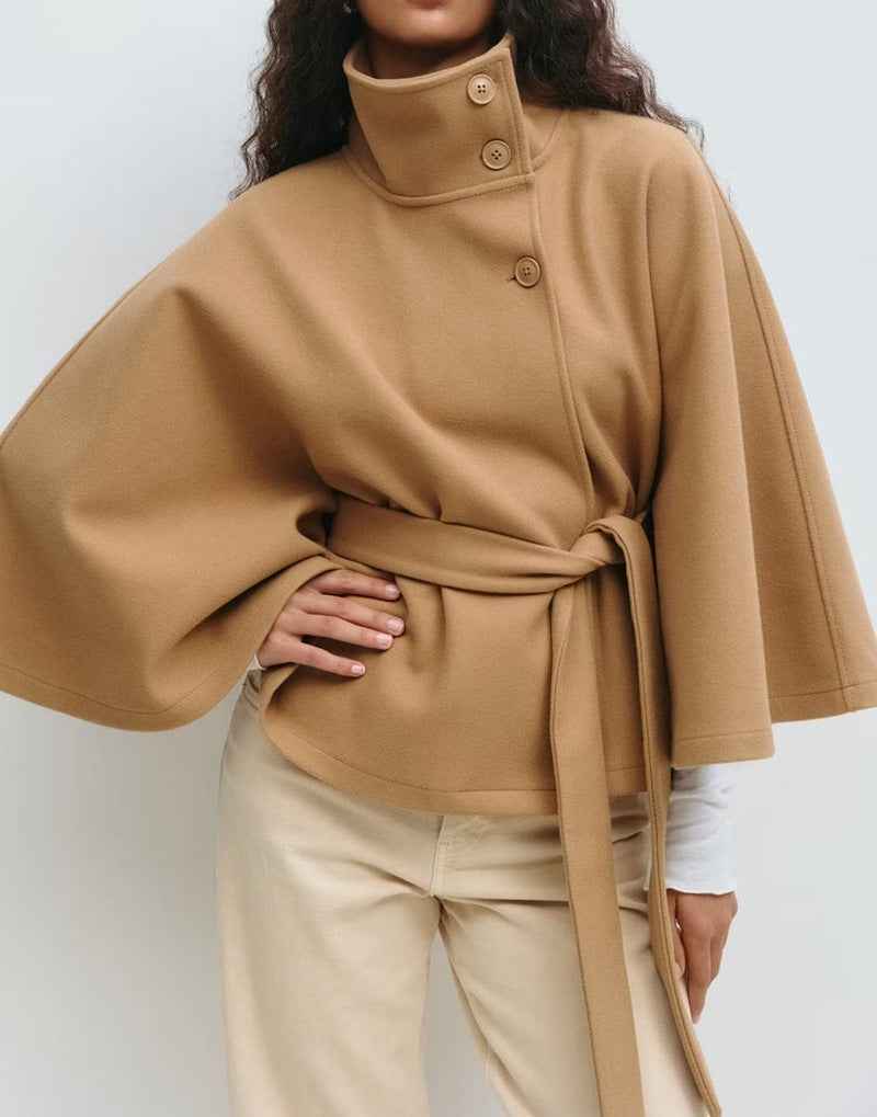 Winter High Neck Batwing Sleeve Coat With Belt Fashion