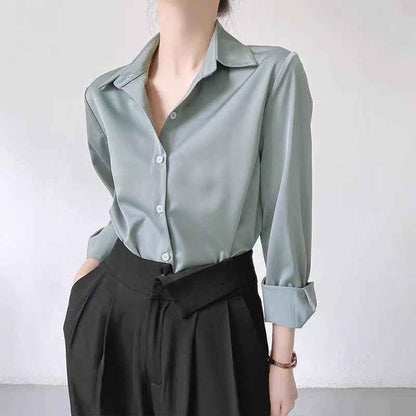 Women's High-grade Green Satin Shirt