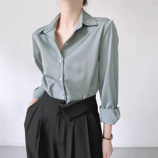 Women's High-grade Green Satin Shirt - Velerat