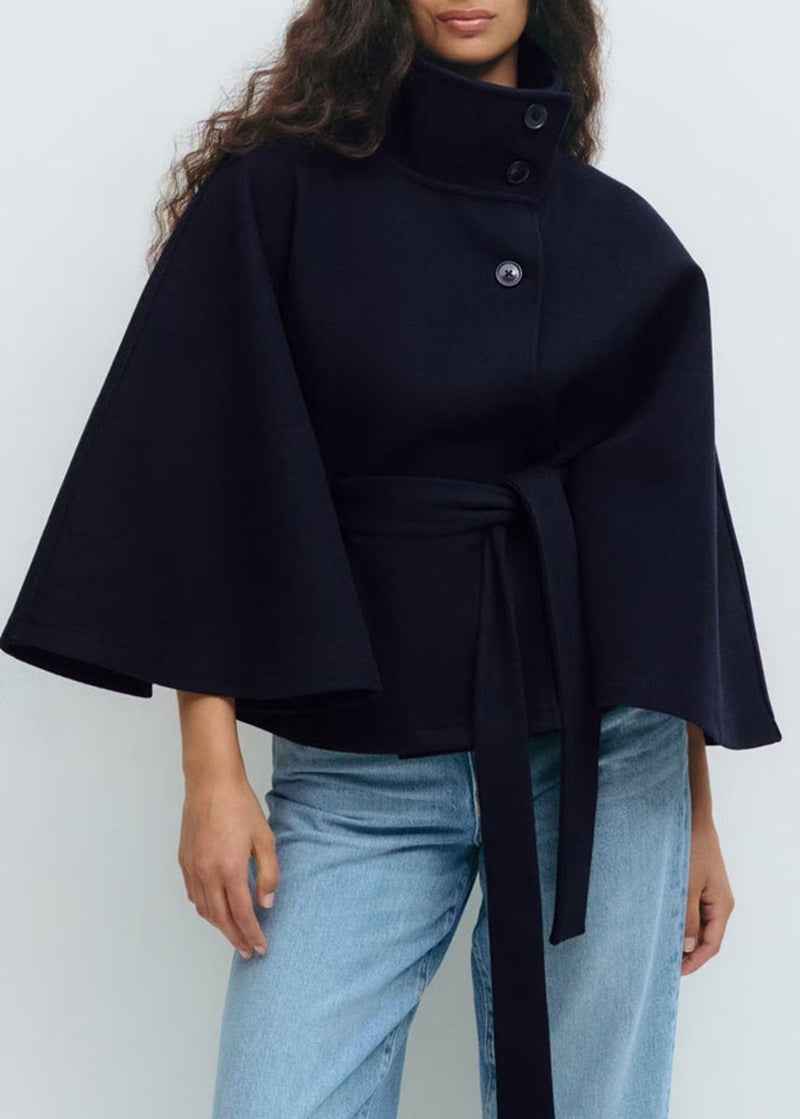 Winter High Neck Batwing Sleeve Coat With Belt Fashion