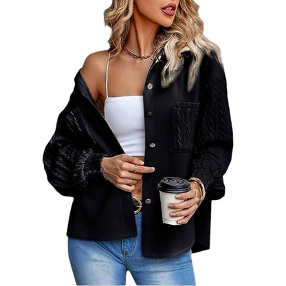Loose Jacket Long Sleeve Knitted Patchwork Button Coat