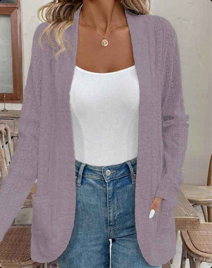 Jacquard Hollowed Leisure Stitching Long-sleeved Cardigan - Velerat