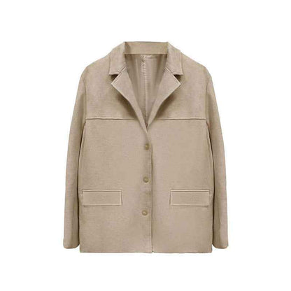 Elegance Retro Brown Loose Pockets Long Sleeve Suit Coat