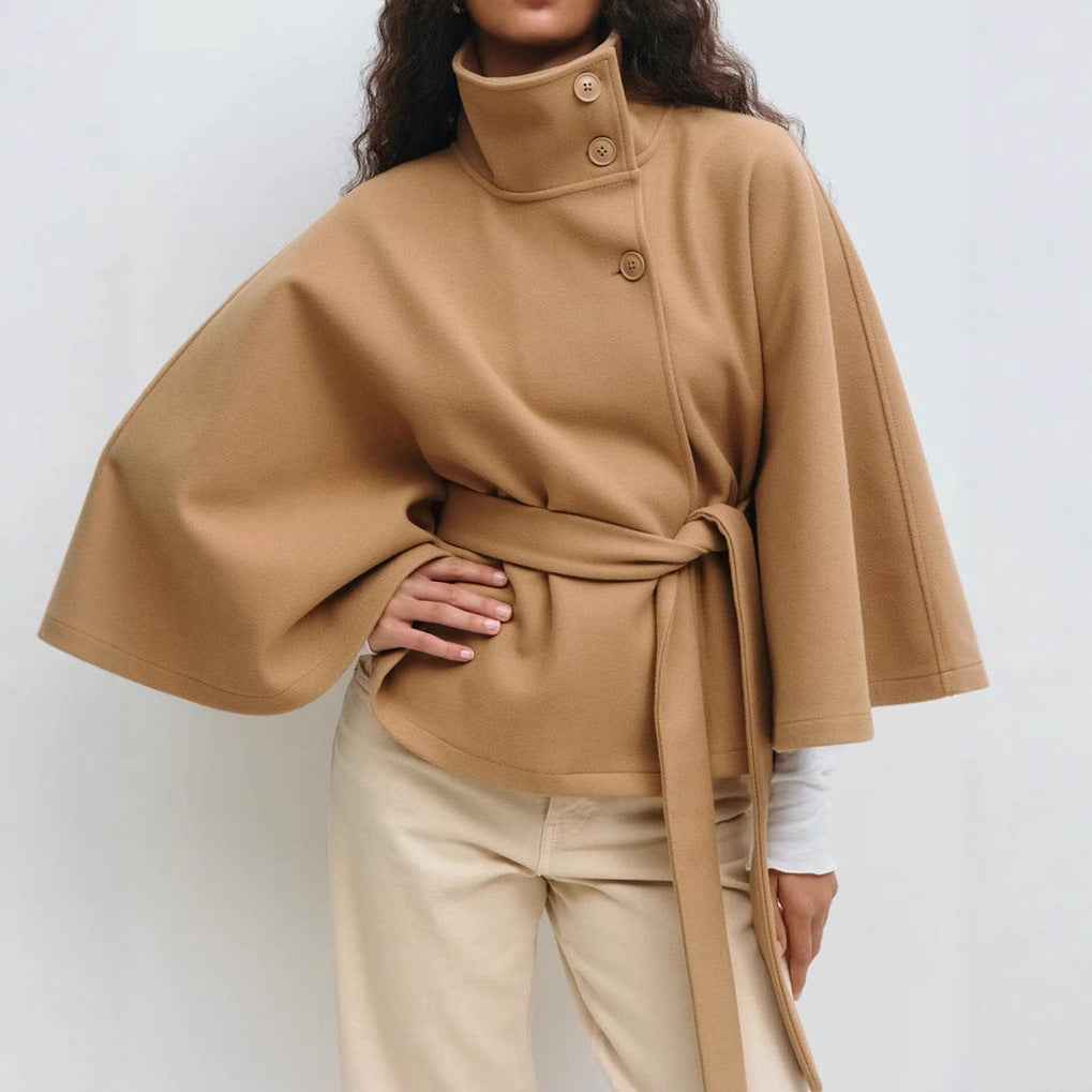 Winter High Neck Batwing Sleeve Coat With Belt Fashion