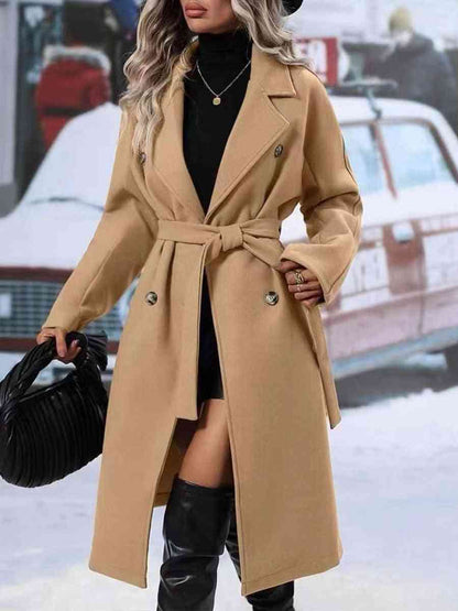 Lapel Double-breasted Trench Coat With Belt Winter Fashion  Outwear Women Clothing - Velerat