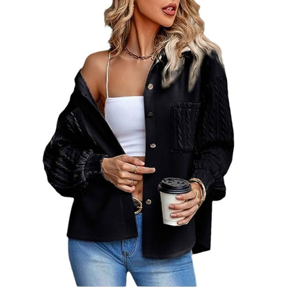Loose Jacket Long Sleeve Knitted Patchwork Button Coat