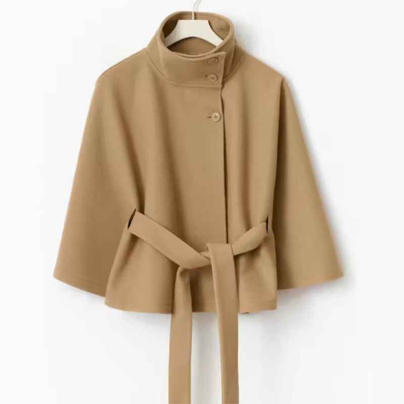 Winter High Neck Batwing Sleeve Coat With Belt Fashion