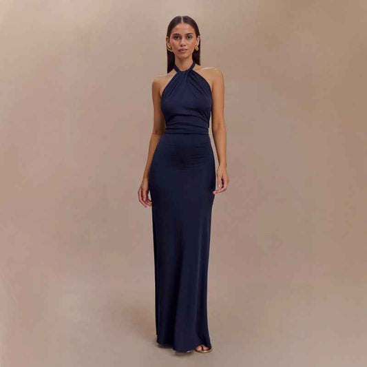 Ins Bodycon Halter Dress Sexy Backless Slim Fit Waist Slimming Maxi Dresses Prom Party Club Clothing For Women