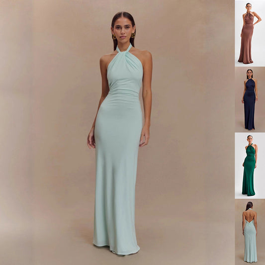 Ins Bodycon Halter Dress Sexy Backless Slim Fit Waist Slimming Maxi Dresses Prom Party Club Clothing For Women