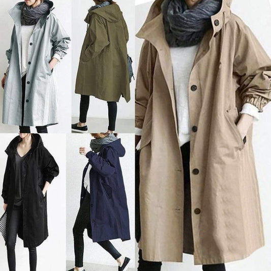Women Windbreaker Jacket Casual Loose Button Pockets Hooded Quick Dry Windproof Waterproof Clothes For Outdoor Hiking Camping - Velerat