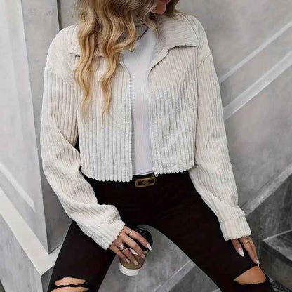 Fashion Casual Plush Polo Collar Solid Color Slim-fit Short Jacket