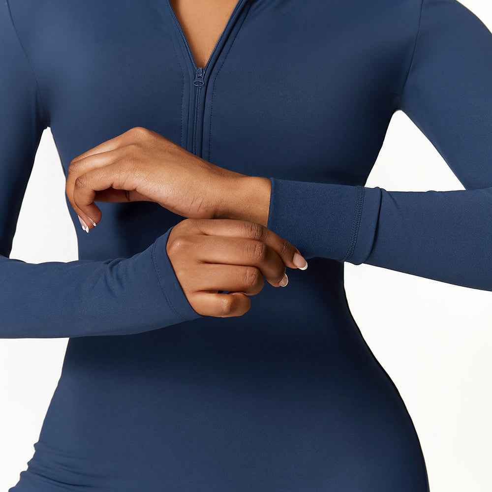 Warm Zipper Long-sleeved Jumpsuit Yoga Fitness Sports Pants