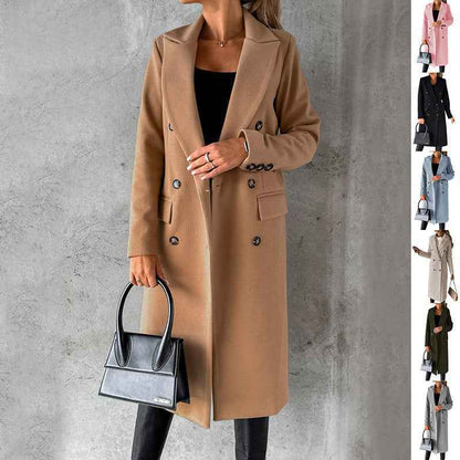 Double Breasted Lapel Coat Winter Fashion Long Sleeve Tops Womens Clothing