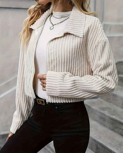 Fashion Casual Plush Polo Collar Solid Color Slim-fit Short Jacket