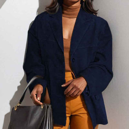 Elegance Retro Brown Loose Pockets Long Sleeve Suit Coat