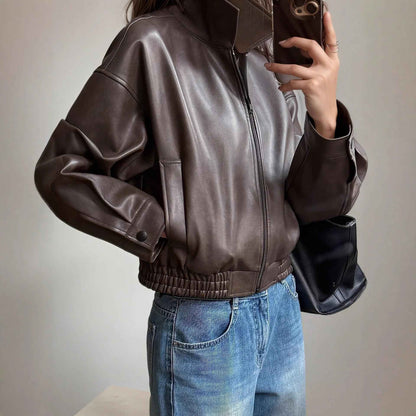 Leather Retro Jacket Long-sleeved Leather Coat