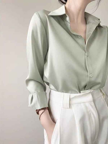 Women's High-grade Green Satin Shirt