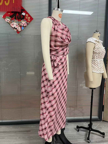 Women's Color-contrast Check Patchwork Skirt Suit