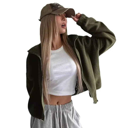 Short Autumn And Winter Stand-up Collar Thick Lamb Wool Drawstring Coat Women - Velerat