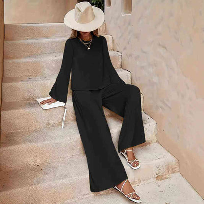 Long Sleeve Loose Wide Leg Pants Suit