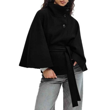 Winter High Neck Batwing Sleeve Coat With Belt Fashion