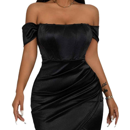 Off-shoulder Collar Spring Women's Mid-length Dress - Velerat