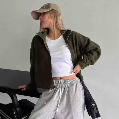 Short Autumn And Winter Stand-up Collar Thick Lamb Wool Drawstring Coat Women - Velerat